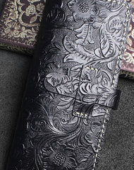 Handmade long leather wallet floral leather clutch wallet for women men zip - EverHandmade