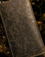Handmade long leather wallet floral leather clutch wallets for women men zip - EverHandmade