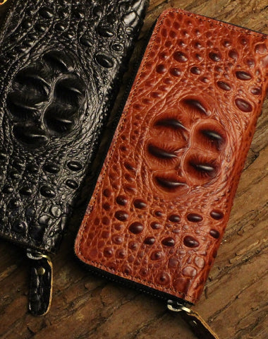 Long leather wallet crocodile zipper leather clutch wallets for men - EverHandmade
