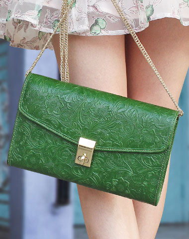 Handmade leather shoulder bag purse wallet floral leather clutch wallet for women - EverHandmade