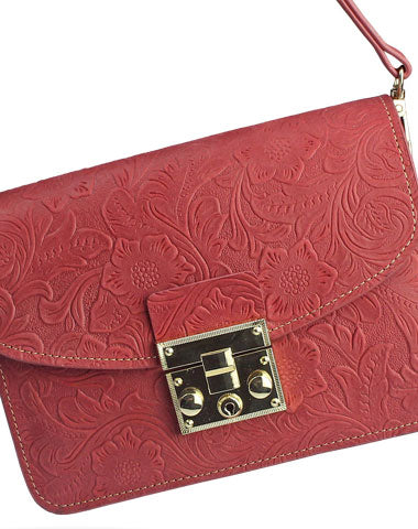 Handmade crossbody bag leather shoulder bag purse floral leather for women - EverHandmade