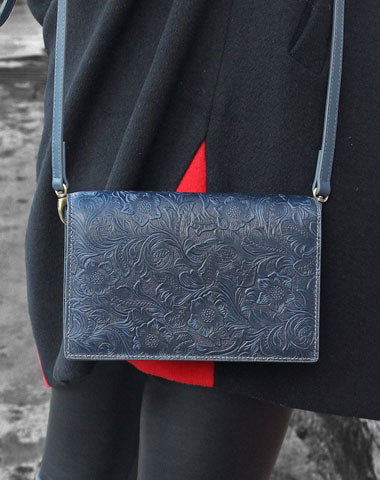 Handmade Crossbody Bag Leather Shoulder Bag Handbag Clutch Purse Floral Leather Gift For Women - EverHandmade