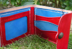 Handmade Hit color vintage leather billfold ID card photo holder bifold wallet for women girl - EverHandmade