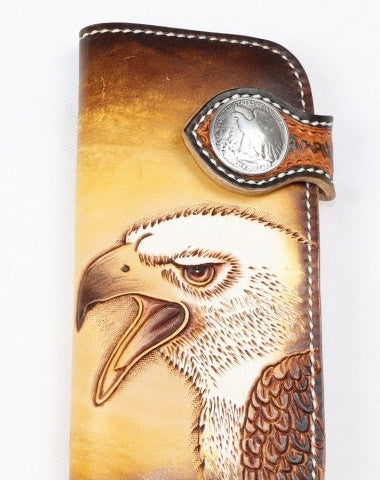 Handmade biker trucker wallet leather chain men eagle carved tooled wallet - EverHandmade