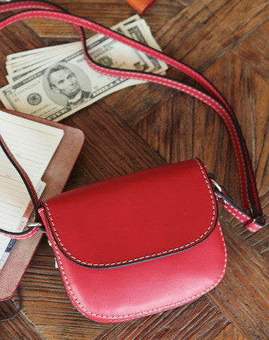 Handmade red cute leather minimalist crossbody bag Shoulder Bag for girl women - EverHandmade