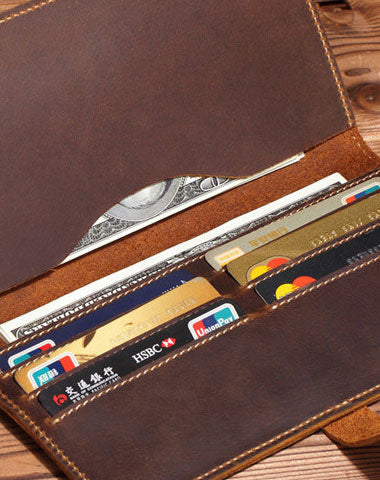 Handmade Genuine Leather Wallet Long Leather Wallet Bifold Wallet Bag For Mens