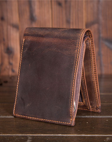 Handmade Genuine Leather Slim Wallet Bifold billfold Wallet Purse Bag For Mens