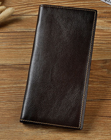 Genuine Leather Mens Bifold Wallet Coffee Long Wallet for Men with Multi Cards