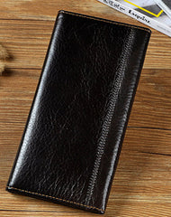Genuine Leather Mens Trifold Wallet Coffee Long Wallet for Men with Multi Cards