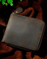 Leather Small Mens Wallet Zipper Bifold billfold Vintage Wallet for Men