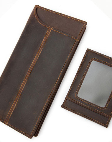 Handmade Genuine Leather Long Wallet Bifold Wallet Purse Clutch Bag For Mens