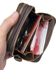 Vintage Leather Mens Small Key Wallet Zipper Card Wallet for Men