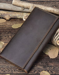 Vintage Leather Long Wallet for Men Bifold Coffee Wallet