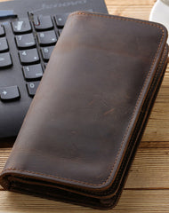 Leather Long Wallet for Men Vintage Bifold Wallet with Multi Cards