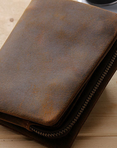 Leather Small Mens Wallet Slim Vintage Bifold Wallet for Men