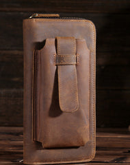 Vintage Leather Long Wallet for Men Bifold Zipper Wallet
