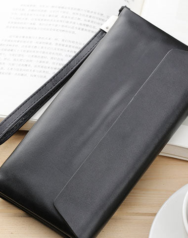 LEATHER Long Wallet for MEN Black Clutch Wristlet Bag FOR MEN