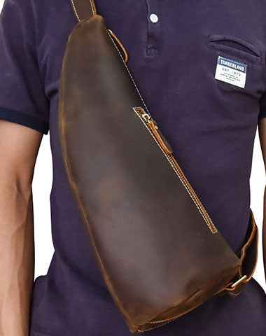 Cool Leather Sling Bag for Men Vintage Chest Crossbody Sling Bag For Men