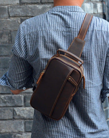 Men's Leather Crossbody Sling Bag - Shoulder Chest Bag For Casual & Travel