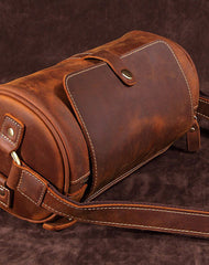 Leather Mens Barrel Shoulder Bag Vintage Brown Travel Bag for men