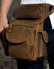 LEATHER DROP LEG BAG BELT POUCH MENS WAIST BAG SHOULDER BAG FOR MEN