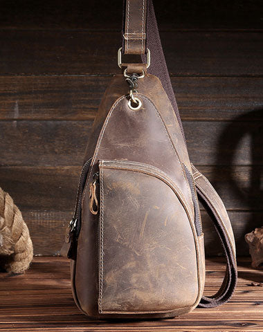 Cool Leather Sling Bag for Men Vintage Chest SLing SHoulder Bag For Men