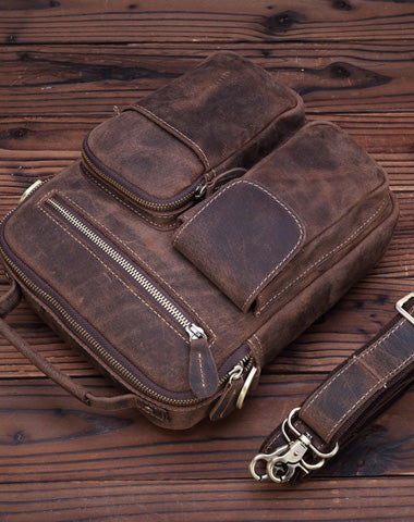 Vintage Leather Small Messenger Bag Shoulder Bag Handbag For Men