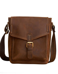 Vintage Leather Small Messenger Bag Shoulder Bag Crossbody For Men