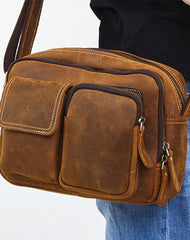 Vintage Cool Leather Mens Messenger Bags Shoulder Bag CrossBody Bags For Men