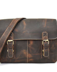 Leather Men Vintage Coffee Messenger Bag Shoulder Bag for Men