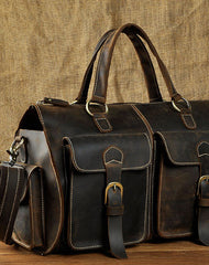 Genuine Leather Mens Vintage Black Coffee Cool Weekender Bag Travel Bag Shoulder Bag for men