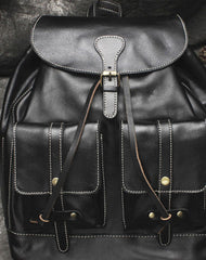 Cool Mens Leather Black Backpack for School Travel Bag Hiking Bag For Men