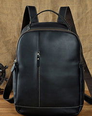 Genuine Leather Mens Cool Black Backpack for School Travel Bag Hiking Bag For Men