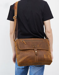 Vintage Leather Men Cool Messenger Bag Shoulder Bag CrossBody Bag For Men