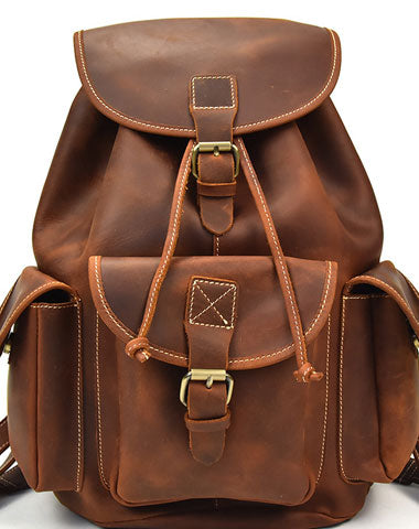 Genuine Leather Mens Cool Backpack Large Brown Travel Bag Hiking Bag For Men