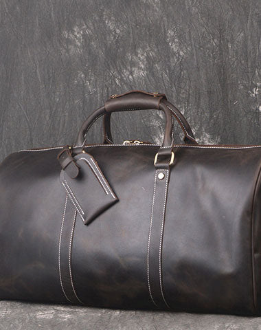 Cool Leather Mens Weekender Bag Travel Bag Duffle Bag for men