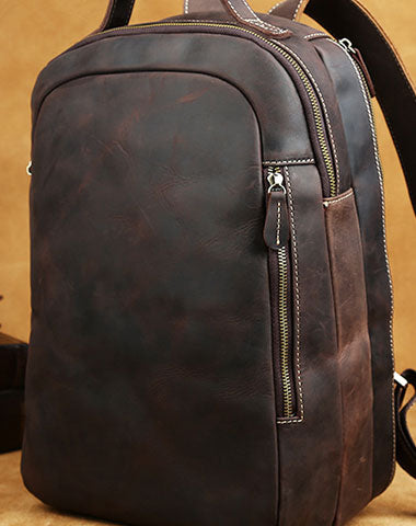 Cool Coffee Leather Mens Backpack Large Vintage Large Travel Backpack for Men