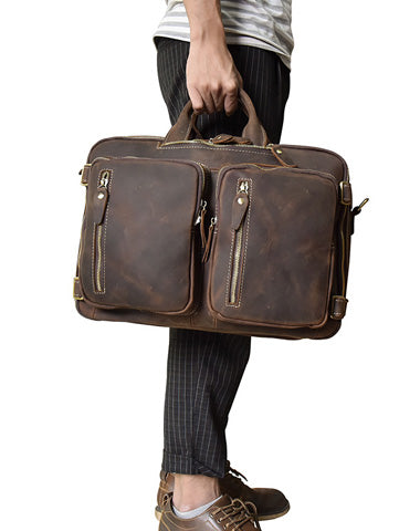 Vintage Leather Mens Travel Bag Backpack Briefcase for men