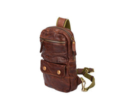 Fashion Black Leather Men Sling Bag Chest Bag Army Green Leather Sling Pack One Shoulder Backpack For Men