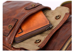 Fashion Black Leather Men Sling Bag Chest Bag Army Green Leather Sling Pack One Shoulder Backpack For Men