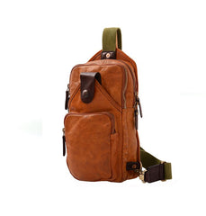 Fashion Black Leather Mens Sling Bag Chest Bag Sling Pack Tan One Shoulder Backpack For Men