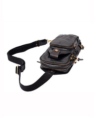 Fashion Black Leather Mens Sling Bag Chest Bag Sling Pack Tan One Shoulder Backpack For Men