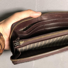 Fashion Black Leather Mens Long Wallet Brown ZIpper Long Wallet Coffee Clutch Wallet Men