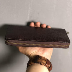 Fashion Black Leather Mens Long Wallet Brown ZIpper Long Wallet Coffee Clutch Wallet Men