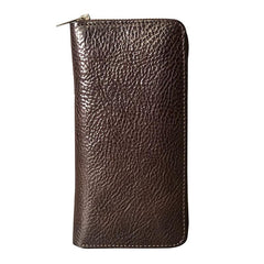 Fashion Black Leather Mens Long Wallet Brown ZIpper Long Wallet Coffee Clutch Wallet Men