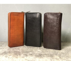 Fashion Black Leather Mens Long Wallet Brown ZIpper Long Wallet Coffee Clutch Wallet Men