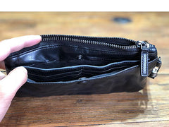 Fashion Black Leather Mens Long Wallet Brown Wristlet Wallet Phone Chain Wallet Clutch Men