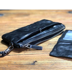 Fashion Black Leather Mens Long Wallet Brown Wristlet Wallet Phone Chain Wallet Clutch Men