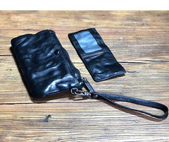 Fashion Black Leather Mens Long Wallet Brown Wristlet Wallet Phone Chain Wallet Clutch Men