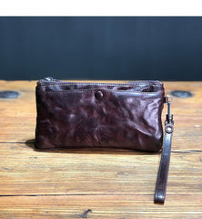 Fashion Black Leather Mens Long Wallet Brown Wristlet Wallet Phone Chain Wallet Clutch Men